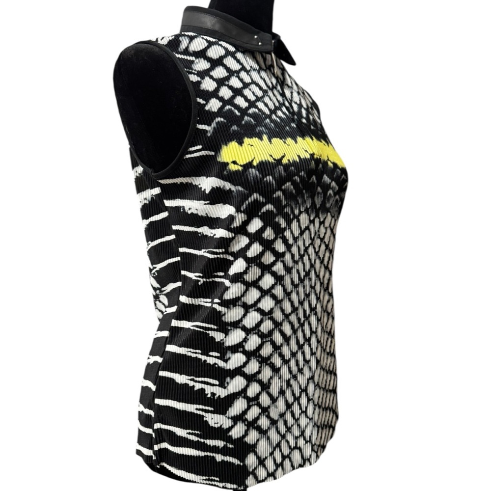 Jamie Sadock Sleeveless Golf Top Zip Mock Neck Black White Print Small - Picture 2 of 8